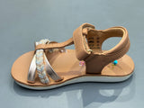 Sandalettes Shoo pom Goa Salomé nappa camel métal