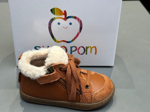 Bottines Shoo pom Bouba zip wool nappa fur camel off white