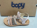 Sandalettes Bopy Elbossa rose pale léopard paillettes