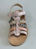 Sandalettes Bopy Elbossa rose pale léopard paillettes