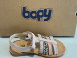 Sandalettes Bopy Elbossa rose pale léopard paillettes