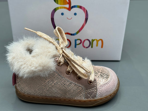 Bottines Shoo pom Bouba zip hair linen fur pink