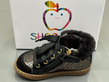 Bottines Shoo pom Bouba zip hair linen fur black