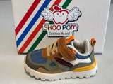 Baskets Shoo pom Joggy scratch Camel vert bleu jaune